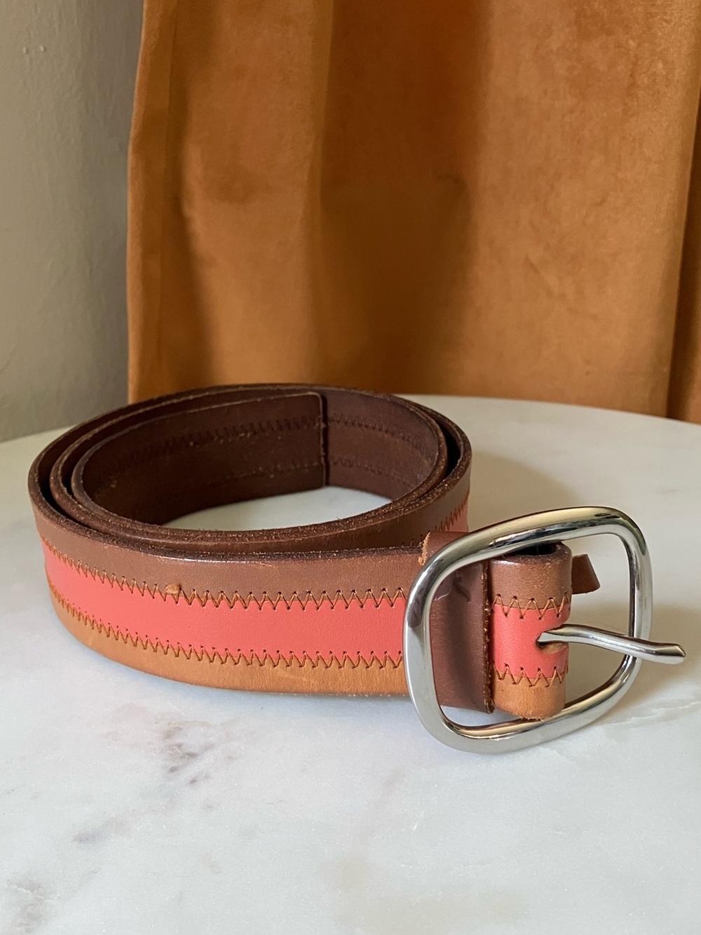 AMERICAN EAGLE Striped Leather Belt Sz Small**